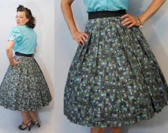50s Skirt / 1950s Skirt / New Look Skirt / Circle Skirt / Full Skirt / Novelty Print Skirt / 50s Circle Skirt / 1950s Circle Skirt / W 27"