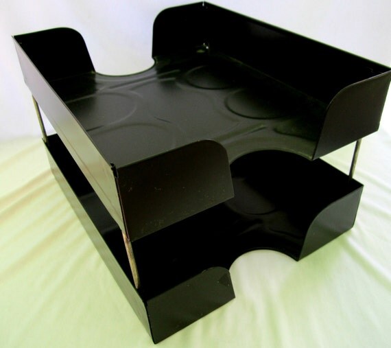 Two Tier Black Metal File Folder Desk Organizer Bin Work At