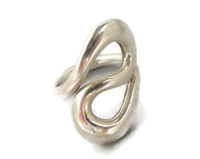 Sterling Silver Abstract Ring, Vintage Israel Curvy Ring, Modernist Ring, Gift Idea, Size 6