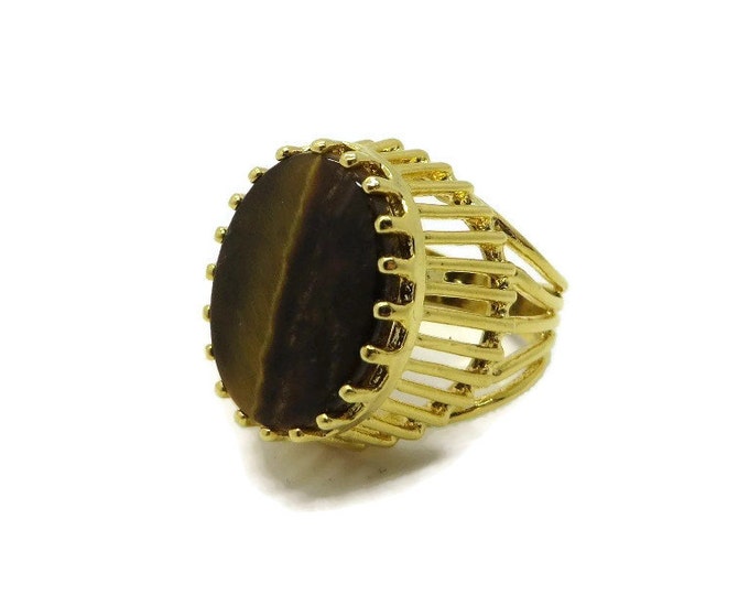 Vintage Tiger Eye Ring | 18K Gold Plated Statement Ring | Size 6