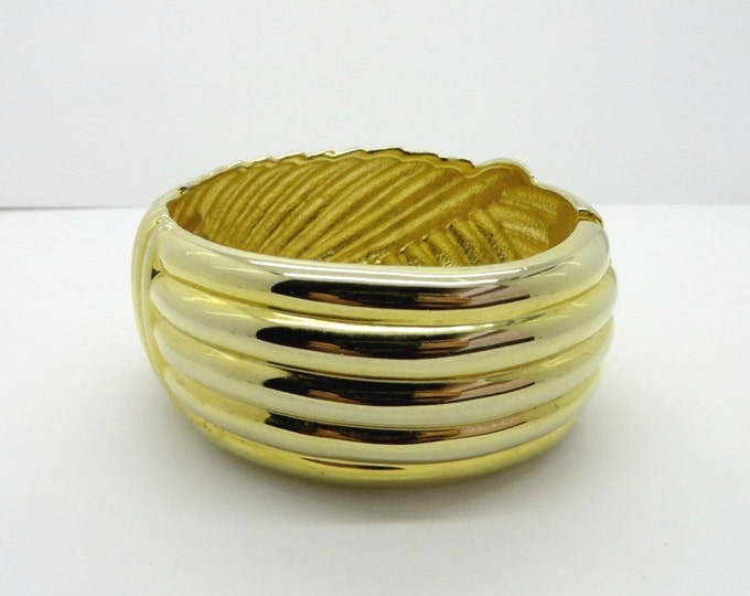 Vintage Gold Tone Hinged Cuff, Chunky Swirl Bangle Bracelet