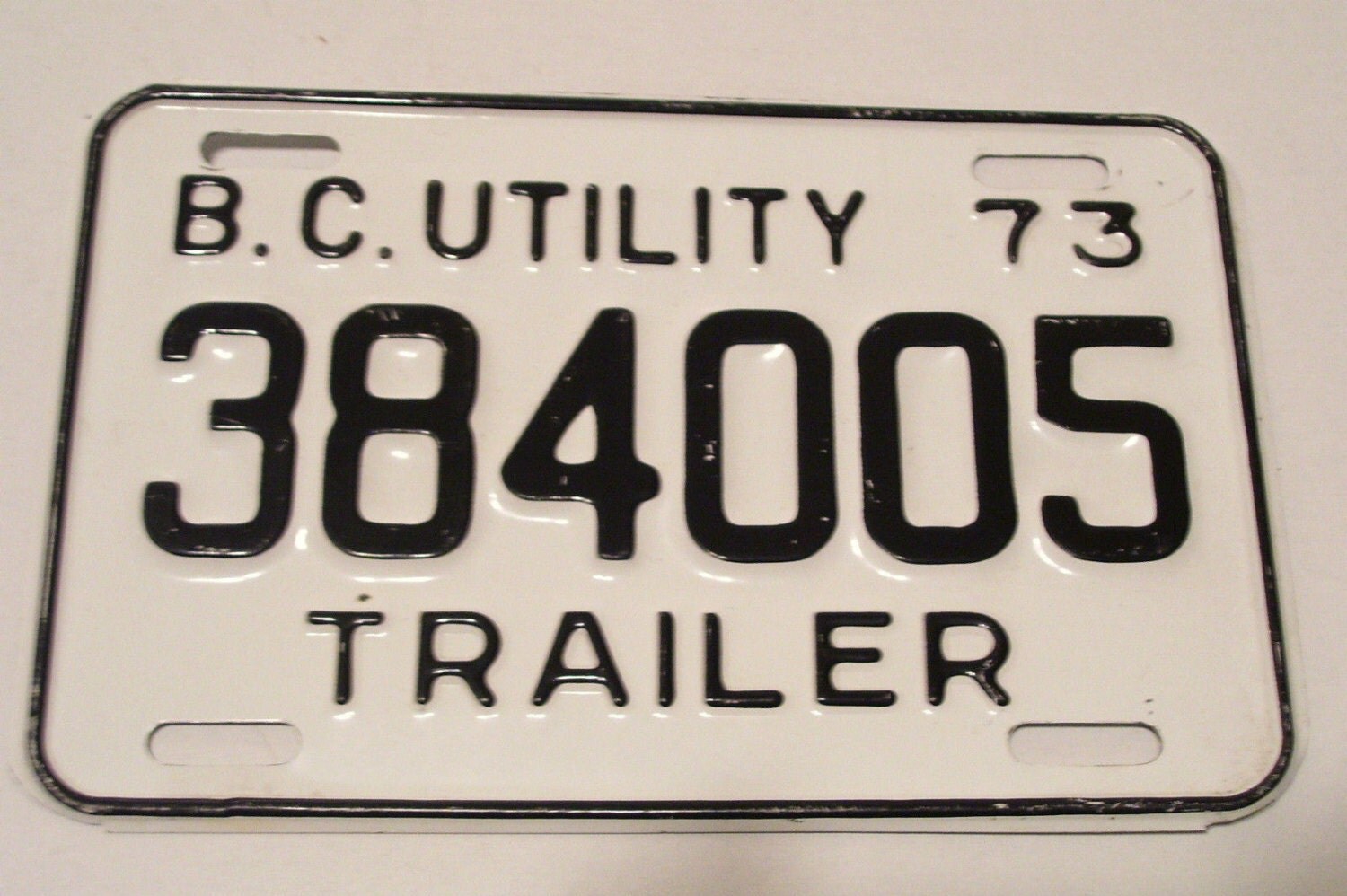 1973 Utility Trailer Licence Plate 384005 BC Canada Vintage