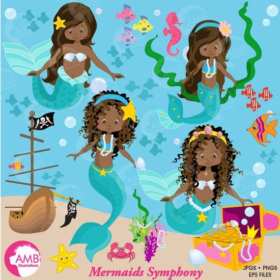 Download Mermaid clipart African American Mermaids Clipart dark skin