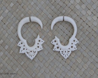 Bone Barca Earrings, Bone Jewelry Fake Gauge Earrings, Organic Buffalo Bone Jewelry #EFG20001