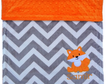 Personalized Baby Blanket, Fox Chevron Baby Blanket, Custom Minky Baby Blanket, Fox Nursey, Woodland Baby Blanket