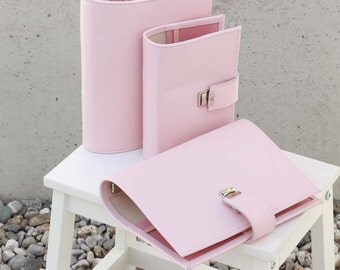 leather planner pale pink, A5 leather binder, A5 planner, A5 filofax binder, A5 leather planner, 6 ring planner, filofax, 6 ring calendar