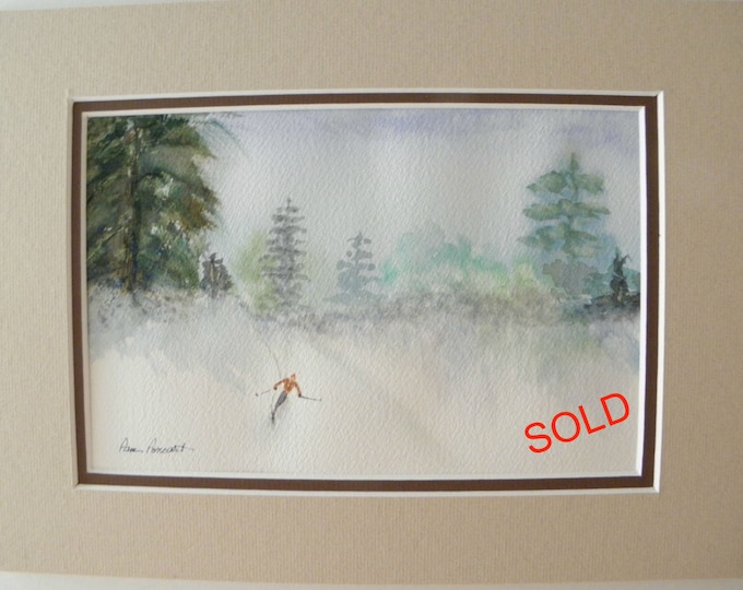 SKIER COASTER 4-piece Gift Set created from Watercolor painting by Pam Ponsart