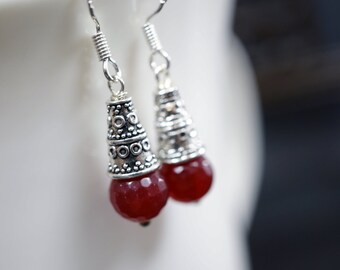 July Birthstone - Sterling Silver Ruby Earrings - Tiny Ruby Dangle Earrings - Ruby Jewelry