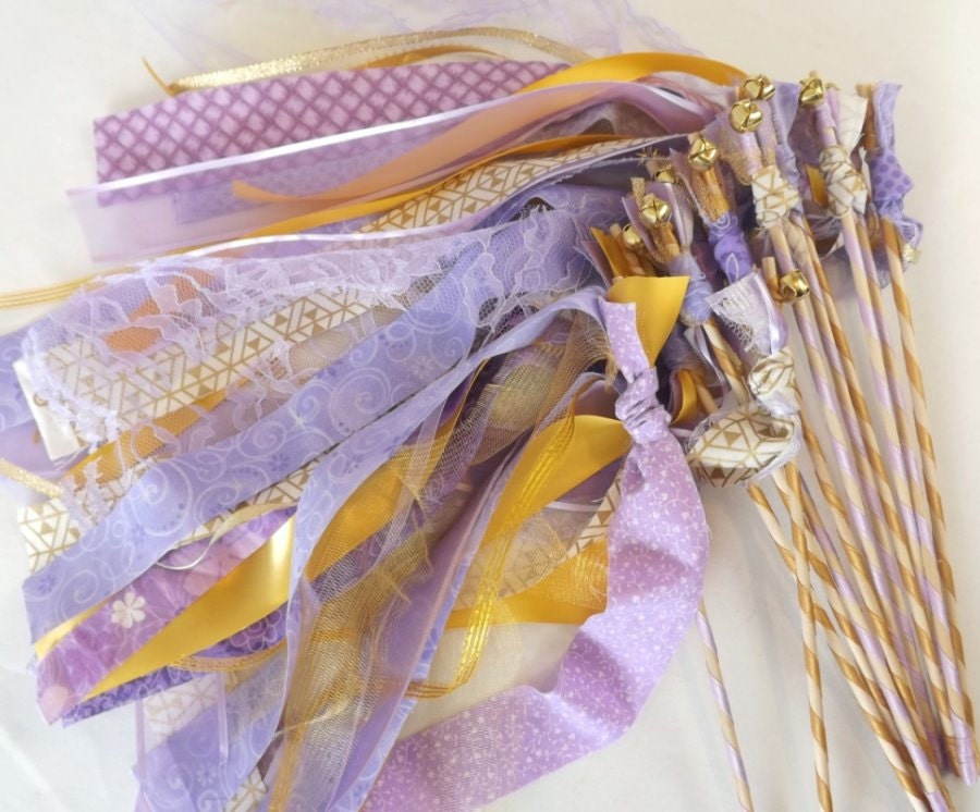 Boho Wand Favors Set of 12 Fabric Streamers with Bell Fairy