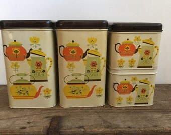 Vintage Tea Canister Kitchen Tin Set