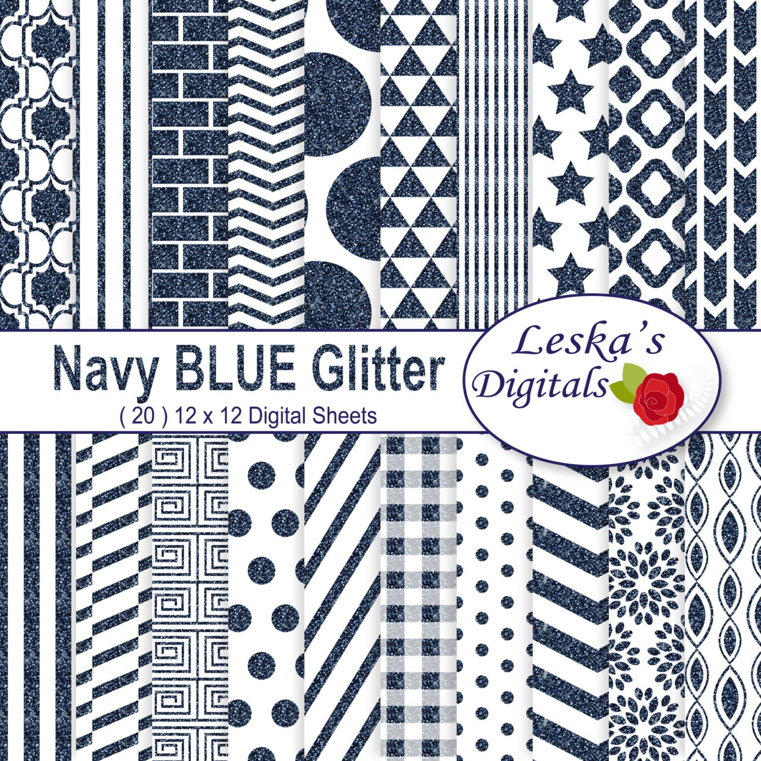 Navy blue glitter digital paper pack glitter scrapbook paper