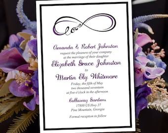Wedding Invitation Template Download - Invitation Printable - "Infinite Love" Printable Wedding Invitation - Black Eggplant Purple Infinity