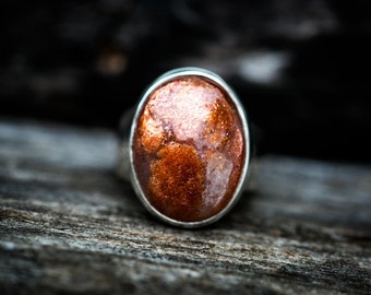 Sunstone Ring Size 8.5 - Sunstone cabochon ring Size 8.5 - Sunstone Jewelry - Sunstone & Sterling Silver Ring Size 8.5 - Sunstone Jewelry