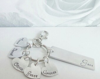 Grandma/Grandchildren Hand Stamped Keyring, family keychain, name keyring, custom name metal keyring
