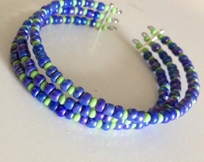clearance! purple and green glass beaded cuff bracelet