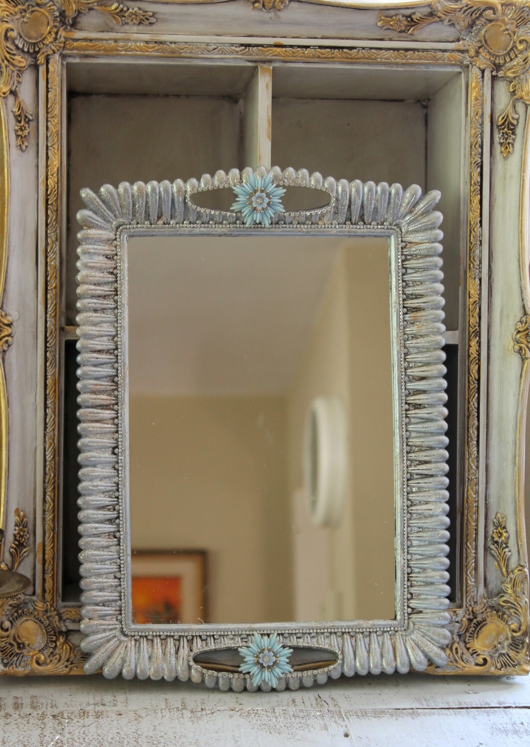 SILVER Mirrored Vanity Tray Perfume Dresser by TheVintageStories