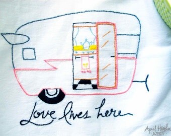 PDF Camper Embroidery pattern - "LOVE LIVES Here" camper
