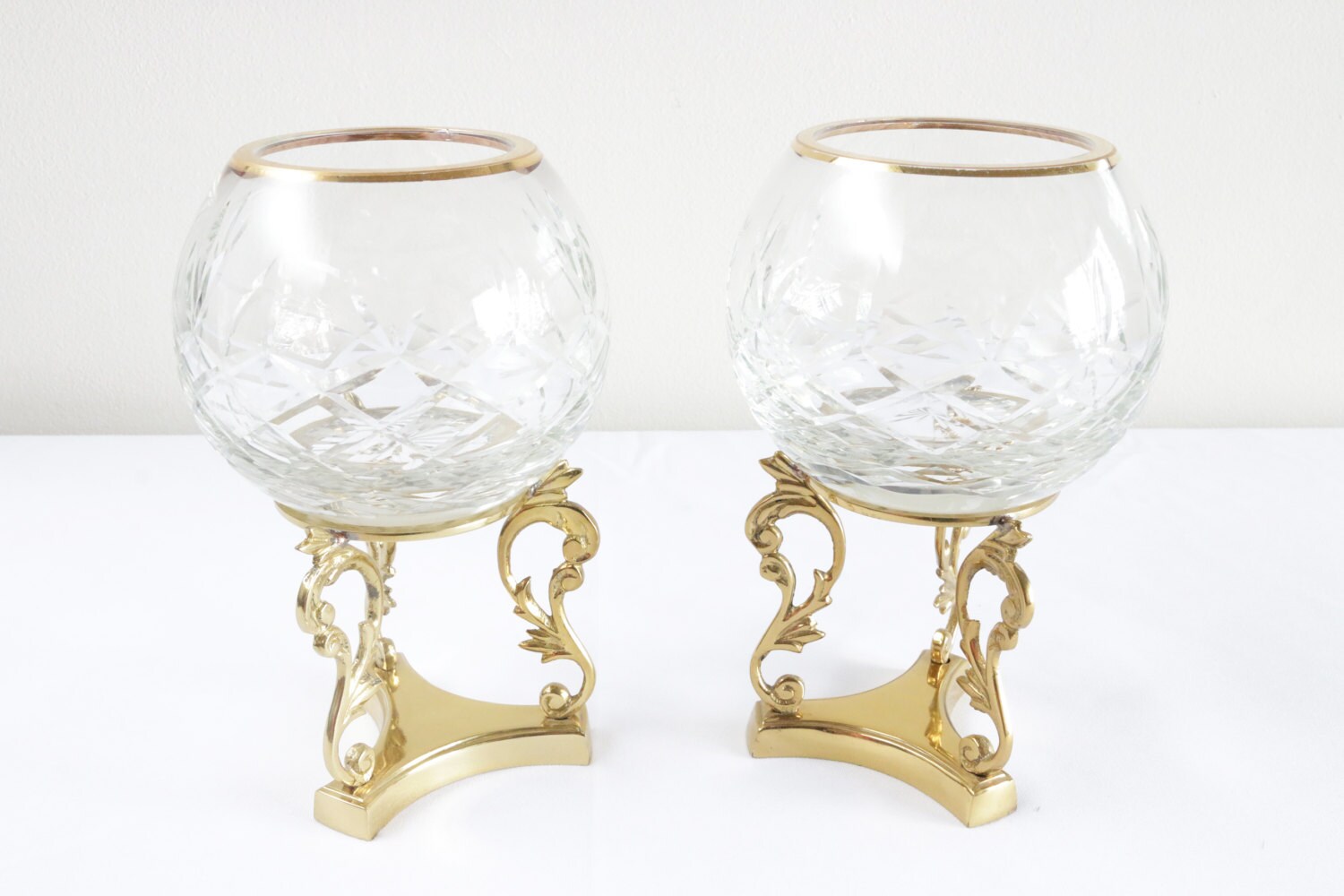 Vintage Candle Holders Crystal Bowl With Brass by HouseOfAndaloo