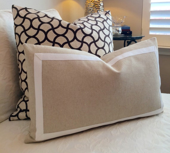 Border Pillow CoverWhite PillowDecorative PillowTaupe