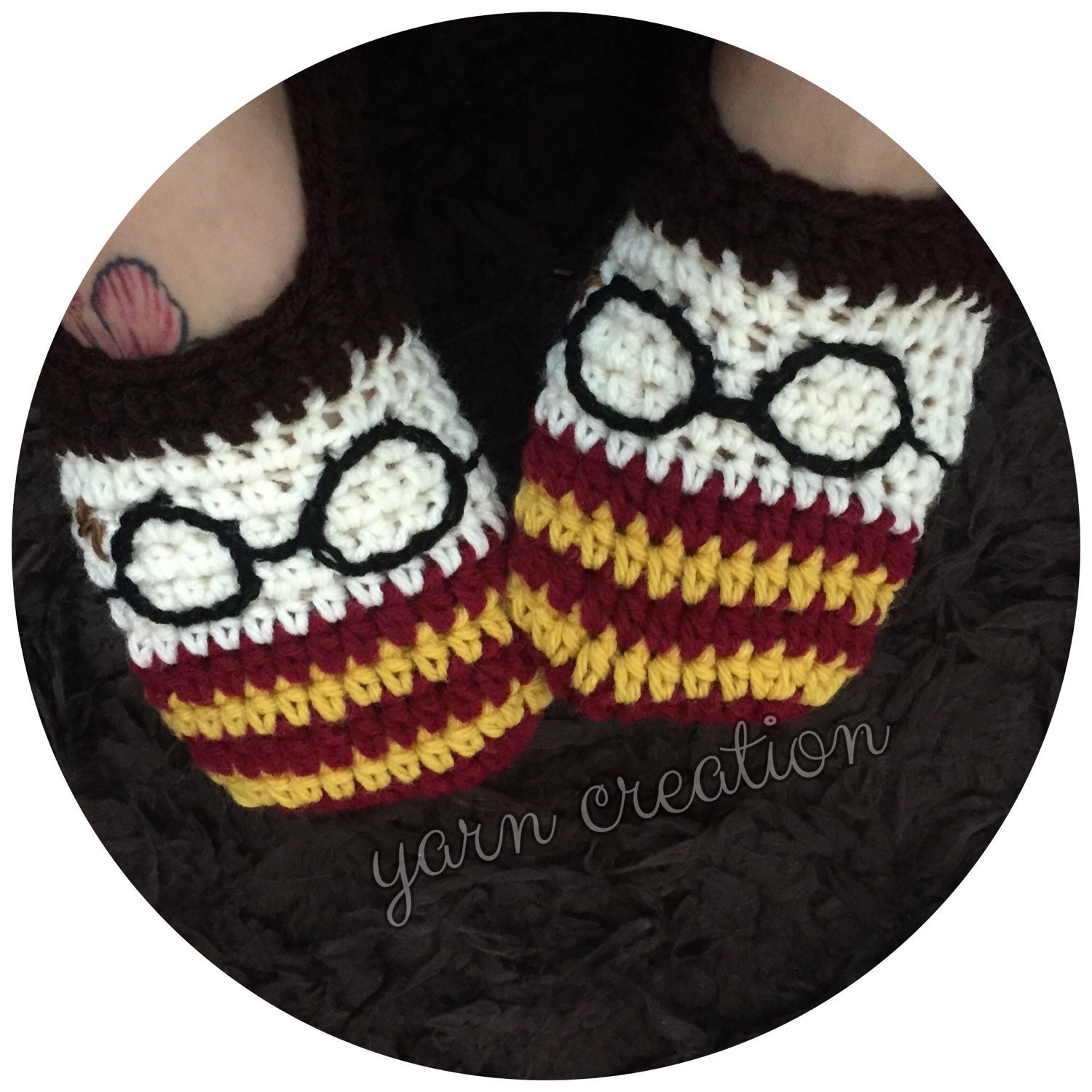 Crochet Adult Harry Potter inspired slippers. One size fits