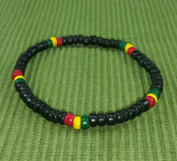 Mens Rasta Bracelet Rasta Wooden Bracelet Mens Black