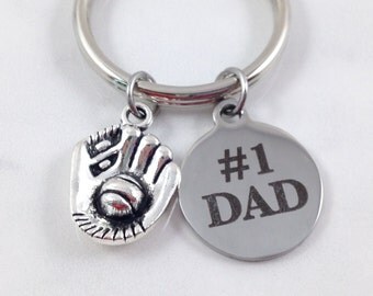 Dad Baseball Keychain, Number 1 Dad Keychain, Number One Dad Keychain, Fathers Day Gift, Gift for Dad, Baseball Glove Charm, Mens Accessory