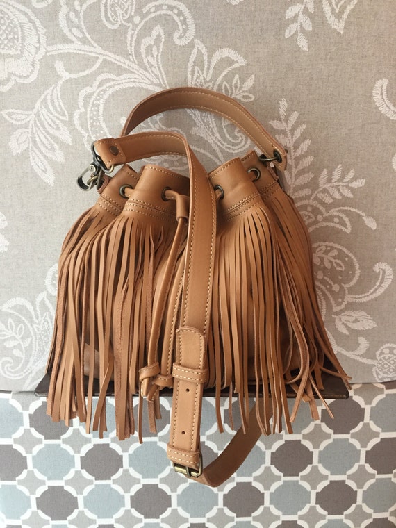 Natural bucket bag fringes bag medium fringe purse cream