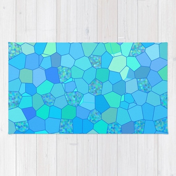 Items similar to Blue Bath Mat teal, aqua, turquoise , crazy, colorful, vibrant, rubber backed