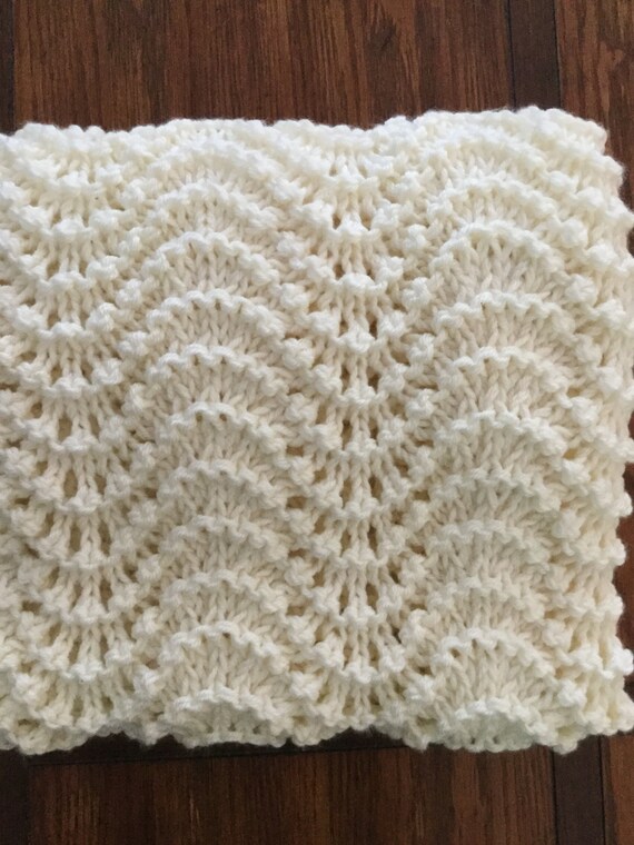 Baby Blanket knitted with scalloped edge by on Etsy