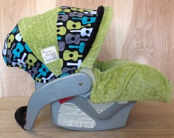 Infant Car Seat Cover- Guitars/ Green