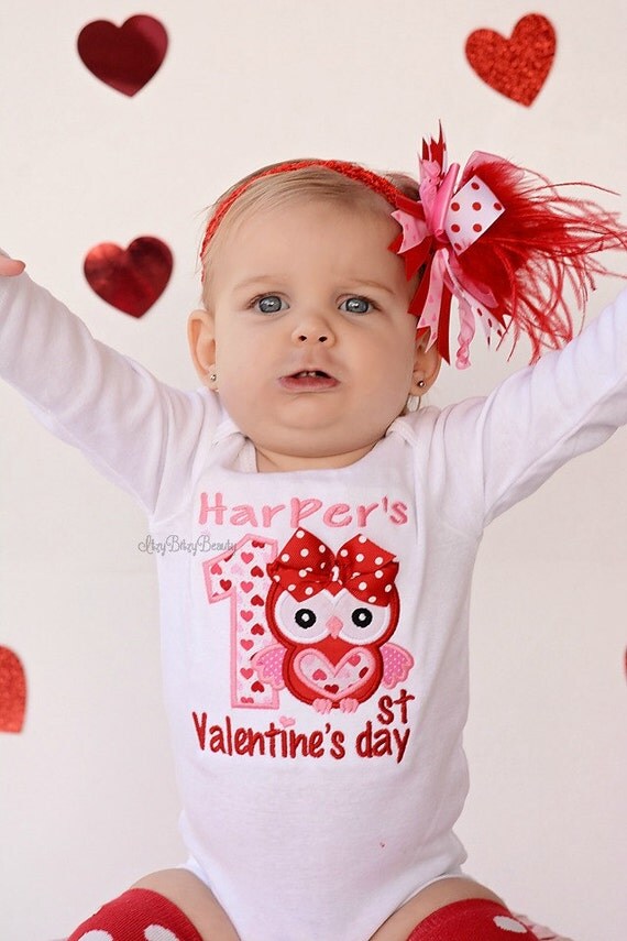 Girls First Valentines day baby girl owl heart outfit leg