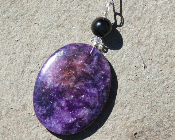 Balance and Soothing Lepidolite & Obsidian Necklace for Anxiety, Tension, Addiction, Fear, Greif, PTSD, Negativity, Insomnia and Nightmares!
