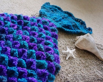 Mermaid Tail Crochet Blanket - Mermaid Tail Afghan - Crocodile Stitch Blanket