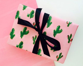Cute Wrapping Paper: Cactus Desert print (pink and green wrapping paper)