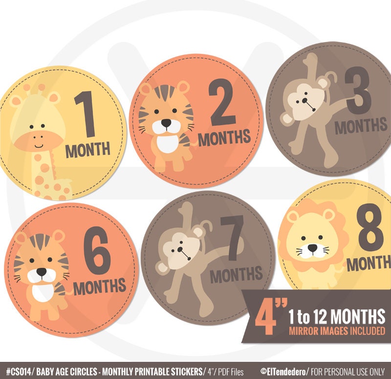 safari baby monthly stickers printable month milestone