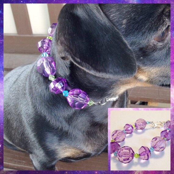 Items similar to Purple chunky beaded dog necklace collar dog