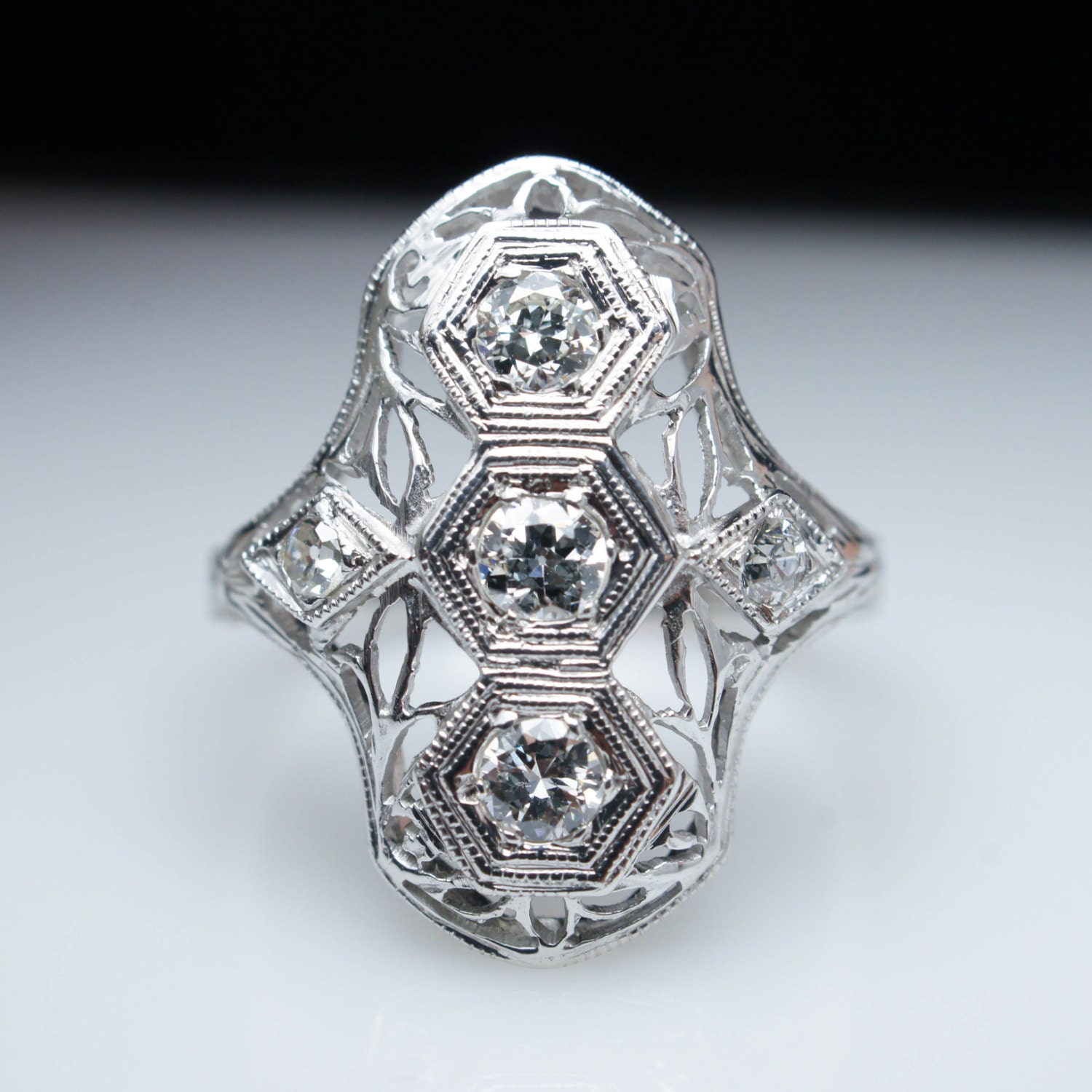 Unique Art Deco Diamond Ring Vintage Engagement Ring Wedding