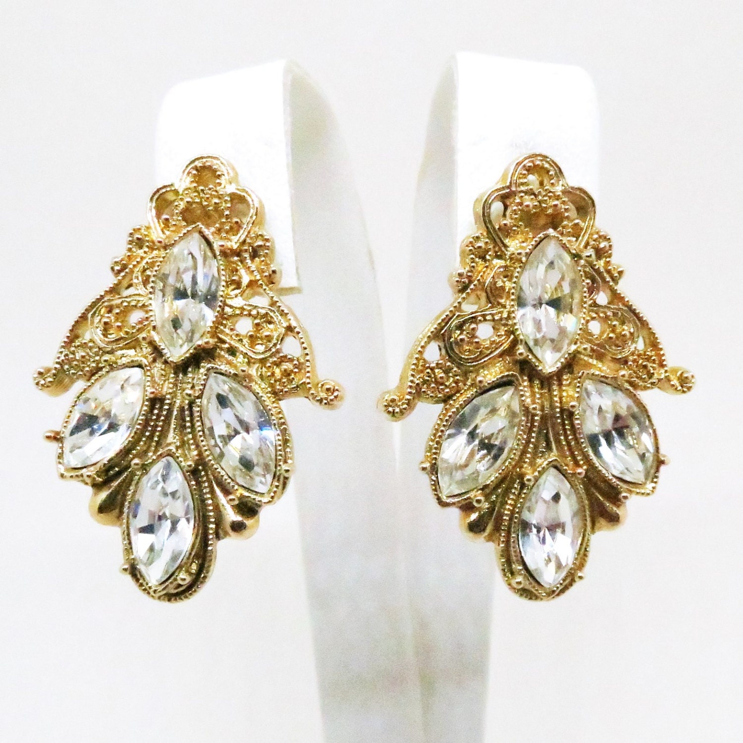 Rhinestone Earrings Vintage 1928 Jewelry Company Gold