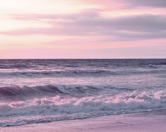 Lavender beach art pink sunset photo print large ocean