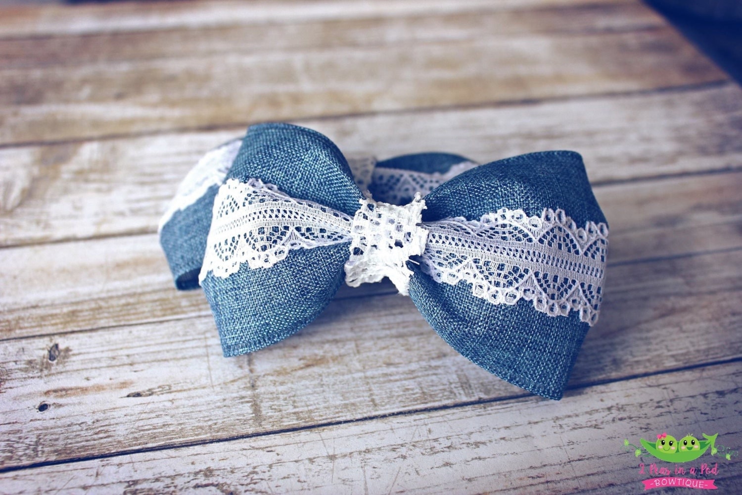 Denim Lace Hair Bows Vintage Inspired Baby Hair Bows