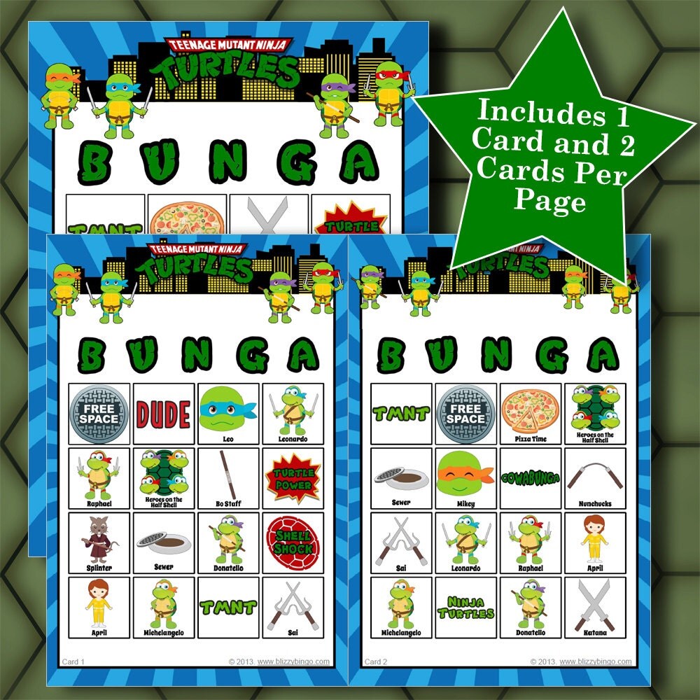 Teenage Mutant NINJA TURTLES 4x4 Bingo printable PDFs contain
