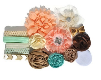 DIY Headband Kit, Baby Shower Station, Gold Coral & Aqua DIY Headband Kit, Make Your Own Headbands, Baby Headband Kit, Baby Shower Game