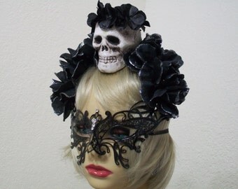 Sugar Skull Crown, Dia de los Muertos Headpiece, Book of Life, Black Rose Headband, Halloween Costume Day of the Dead