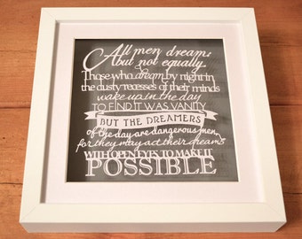 All Men dream typographic papercut - Original, Handmade, Craft Paper Art