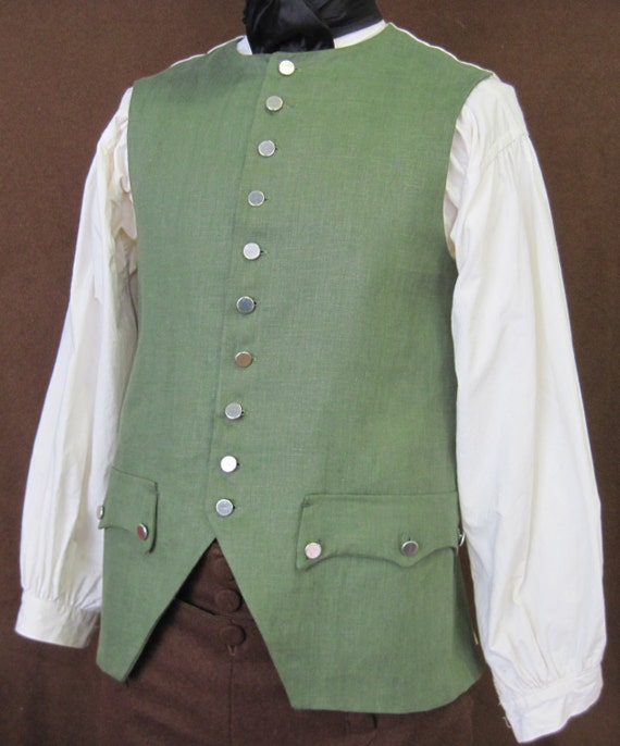 Men's 18th century Waistcoat Green Linen & by ColonialClothiers