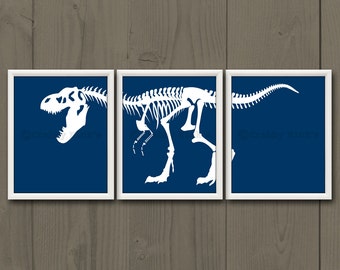 8x10 (3) DINOSAUR PRINTS - Nursery Art, Nursery Decor, Children's Art, Children's Decor, Dinosaur Prints - T-Rex Skeleton