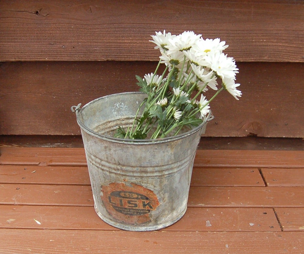 Galvanized Bucket Vintage Farm Pail Lisk Bucket Rusty