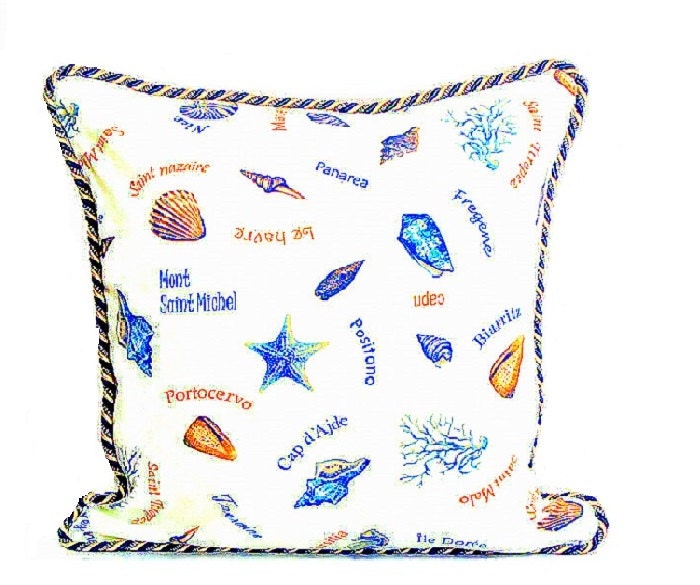 Sea life pillow sham Coastal nautical cushion 20x20 by SABDECO