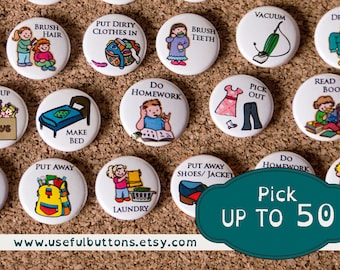 1" size - Pick UP TO 50 Chore Chart Magnets - Create your own set