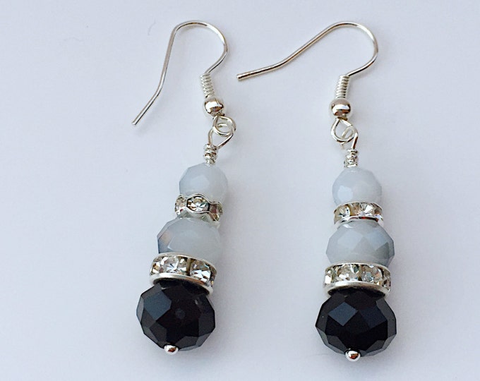 White black earrings, black white earrings, speckled earrings, simple black studs, black white dangles, white earrings black